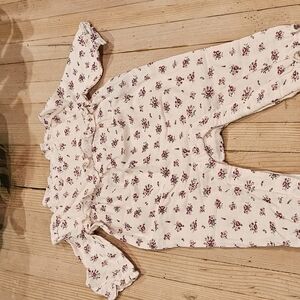 Janie and Jack Floral Kids Pajamas - Cream and Purple